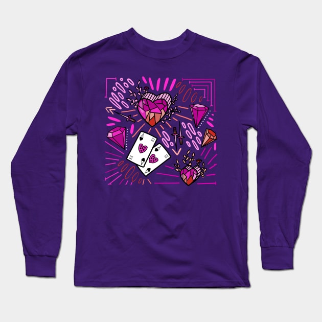 Pink Diamond Heart Long Sleeve T-Shirt by DamageTwig